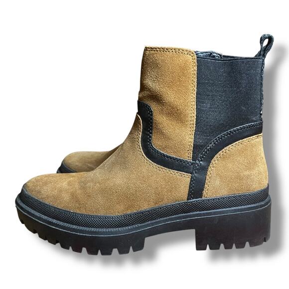 Lucky Brand Easlie Suede Chelsea Boots Tan Brown Black 8.5M - Picture 1 of 6